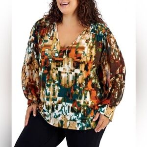 NEW Plus Size Calvin Klein SmockedShoulder Blouson Long Sleeve Blouse Top $80